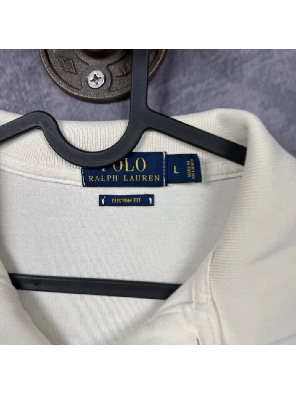 Polo Ralph Lauren Shirt Men's Large Ivory Custom Fit Pique Cotton Knit Preppy